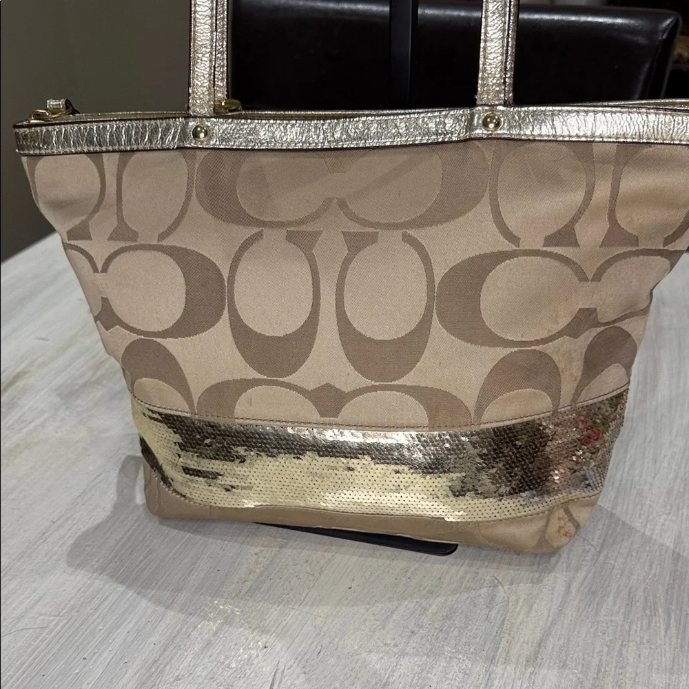 Coach Gold and Tan Signature Tote